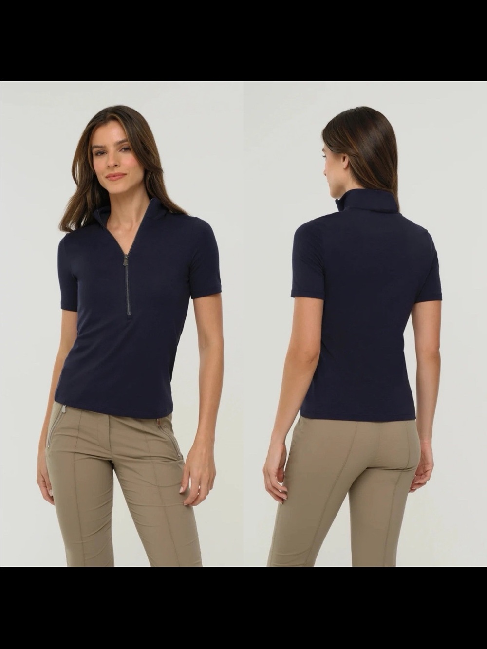 Anatomie Serena Pima Cotton Zip-Up Shirt Navy Size Medium NWT